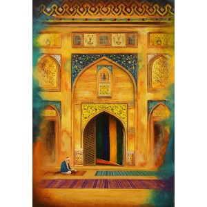 S. A. Noory, Wazir Khan Mosque, 24 x 36 Inch, Acrylic on Canvas, Figurative Painting, AC-SAN-097